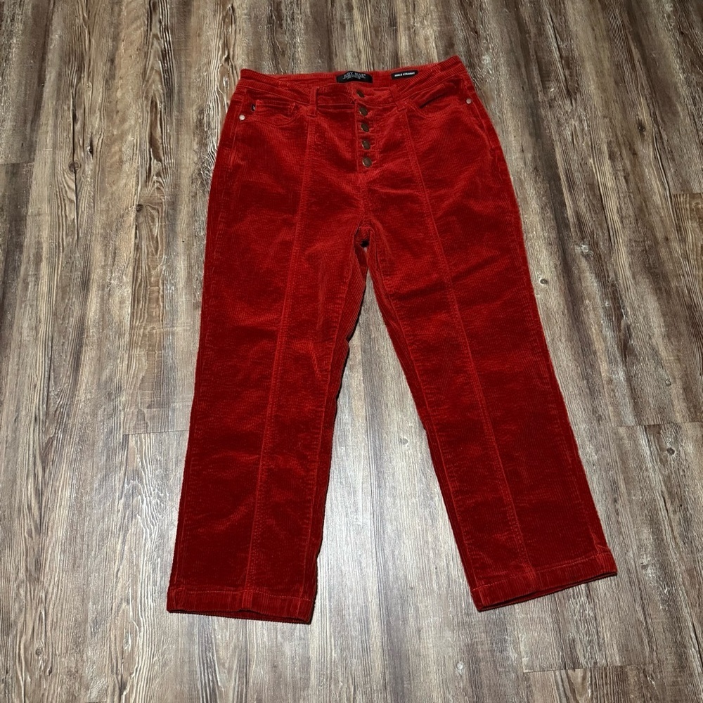 Judy Blue Ankle Straight Corduroy Pants Women's 13/31 Front Seam Cropped Button